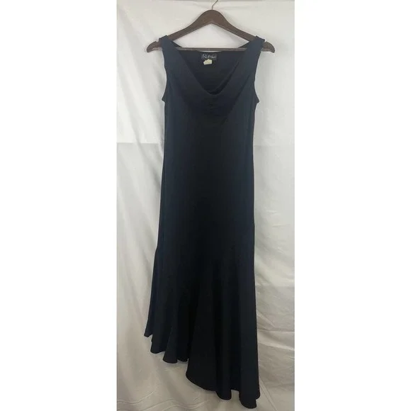 S.L. Fashions | Dresses | Black Midi Formal Party Evening Dress Sz Womens  Handkerchief Hem Cowl Neck | Poshmark